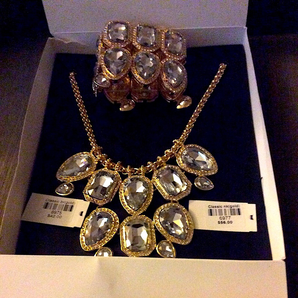 Gold rhinestone necklace and matching bracelet